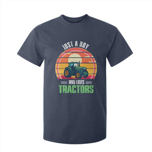 Funny Farmer T Shirt For Kid Just A Boy Who Loves Tractors TS14 Navy Print Your Wear