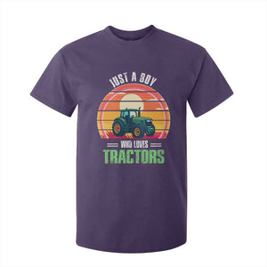 Funny Farmer T Shirt For Kid Just A Boy Who Loves Tractors TS14 Purple Print Your Wear