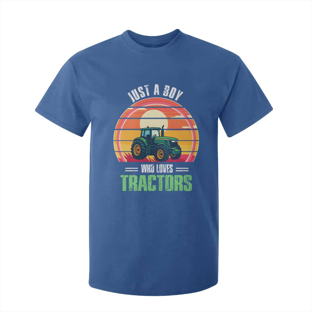 Funny Farmer T Shirt For Kid Just A Boy Who Loves Tractors TS14 Royal Blue Print Your Wear