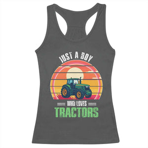 Funny Farmer Racerback Tank Top Just A Boy Who Loves Tractors TS14 Dark Heather Print Your Wear