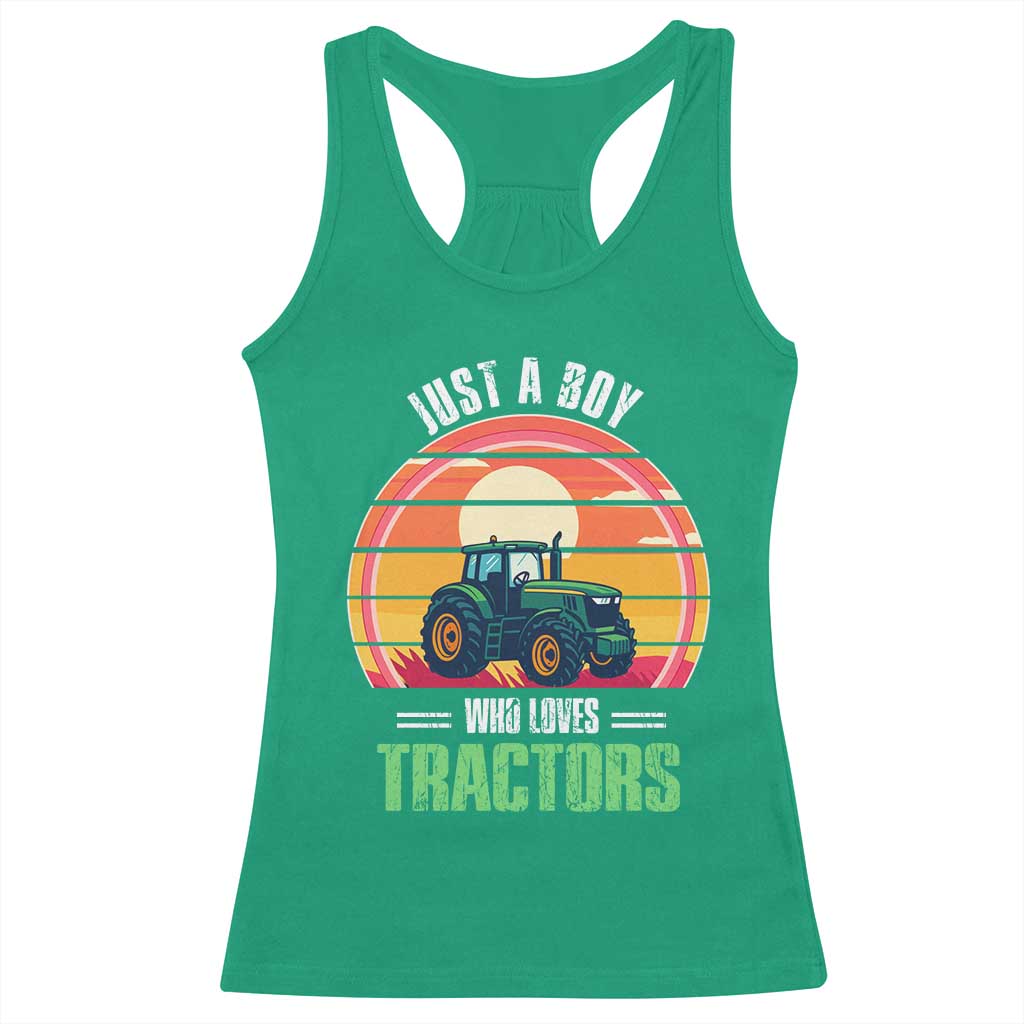 Funny Farmer Racerback Tank Top Just A Boy Who Loves Tractors TS14 Irish Green Print Your Wear