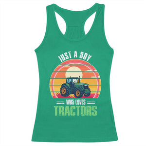 Funny Farmer Racerback Tank Top Just A Boy Who Loves Tractors TS14 Irish Green Print Your Wear