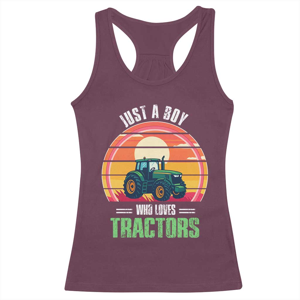 Funny Farmer Racerback Tank Top Just A Boy Who Loves Tractors TS14 Maroon Print Your Wear