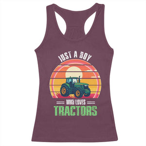 Funny Farmer Racerback Tank Top Just A Boy Who Loves Tractors TS14 Maroon Print Your Wear