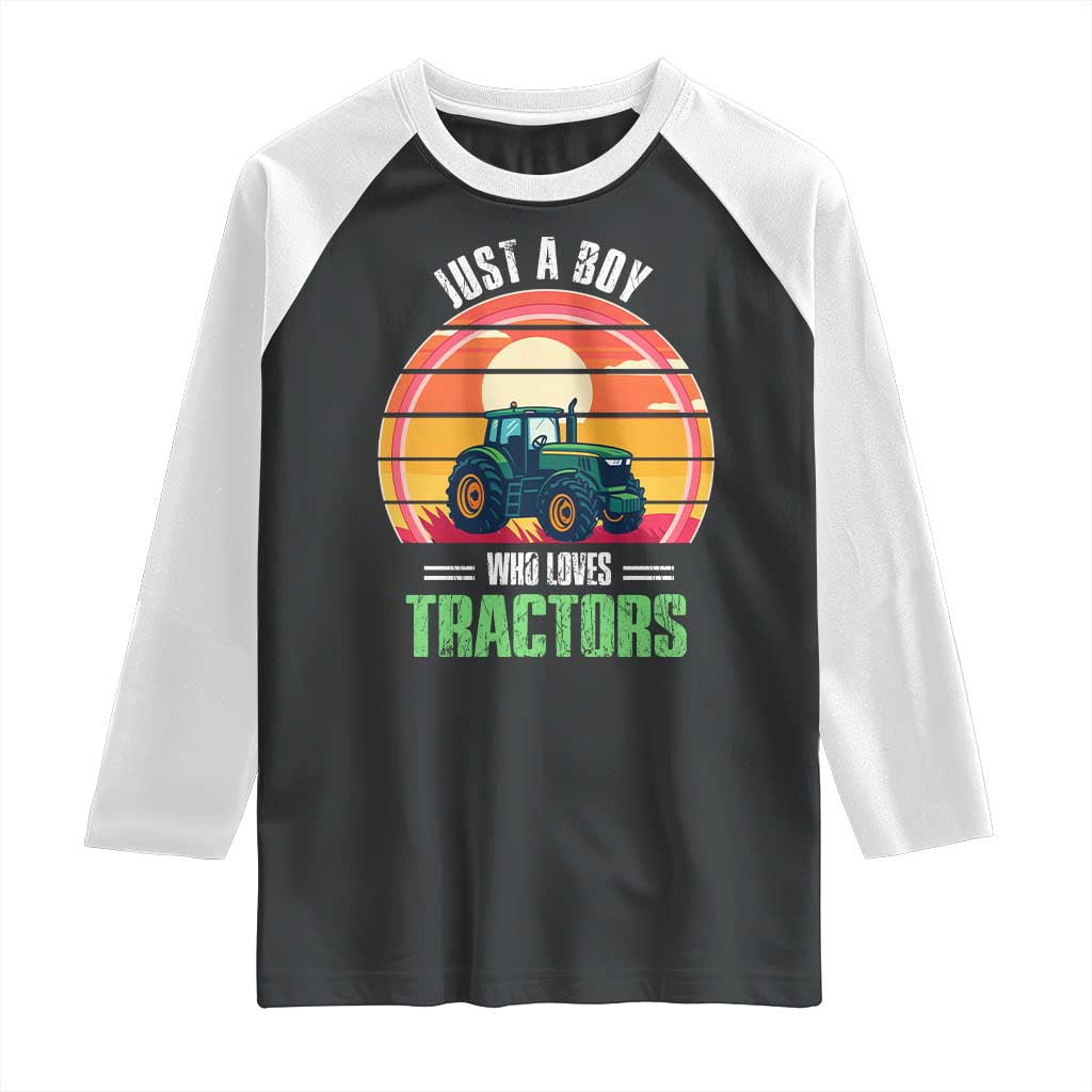 Funny Farmer Raglan Shirt Just A Boy Who Loves Tractors TS14 Black White Print Your Wear