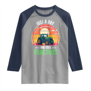 Funny Farmer Raglan Shirt Just A Boy Who Loves Tractors TS14 Sport Gray Navy Print Your Wear
