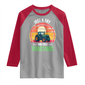 Funny Farmer Raglan Shirt Just A Boy Who Loves Tractors TS14 Sport Gray Red Print Your Wear