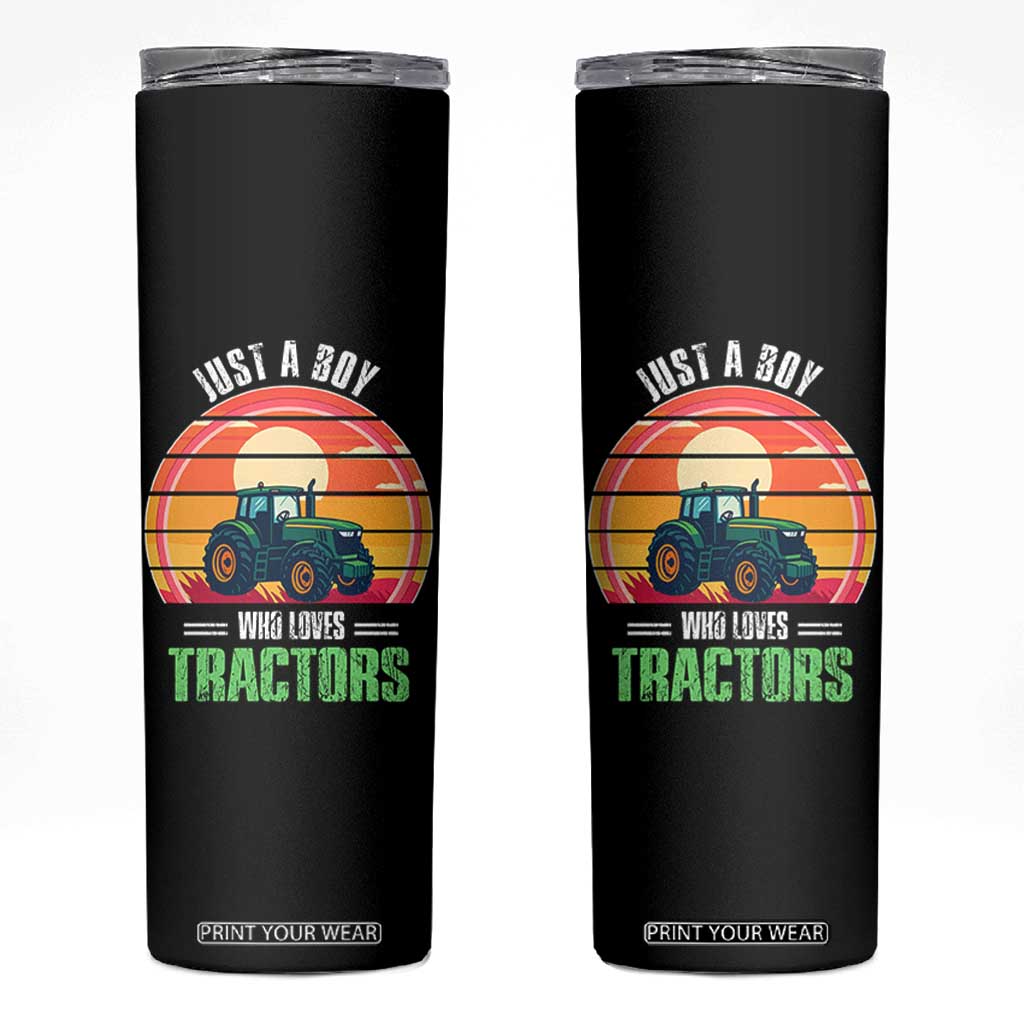 Funny Farmer Skinny Tumbler Just A Boy Who Loves Tractors TS14 Black Print Your Wear