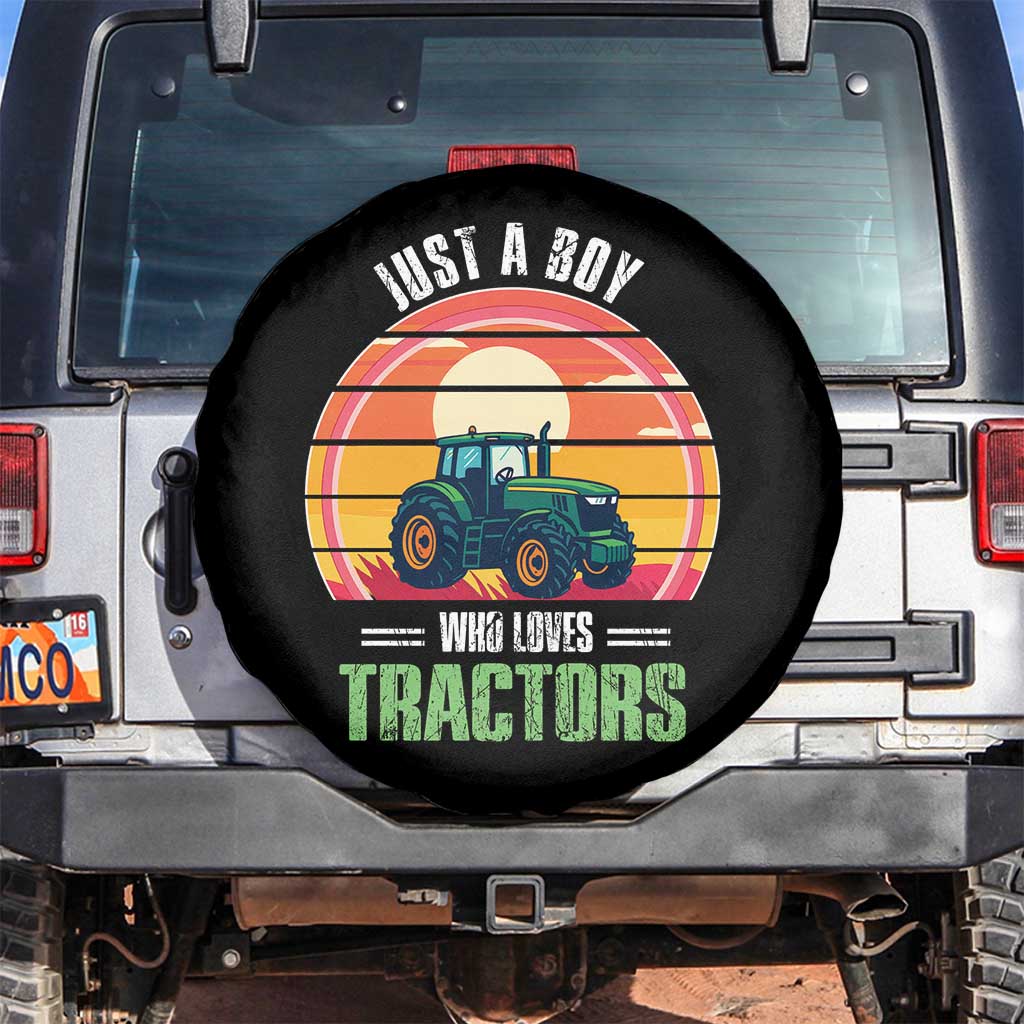 Funny Farmer Spare Tire Cover Just A Boy Who Loves Tractors TS14 No hole Black Print Your Wear