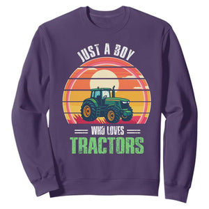 Funny Farmer Sweatshirt Just A Boy Who Loves Tractors TS14 Purple Print Your Wear