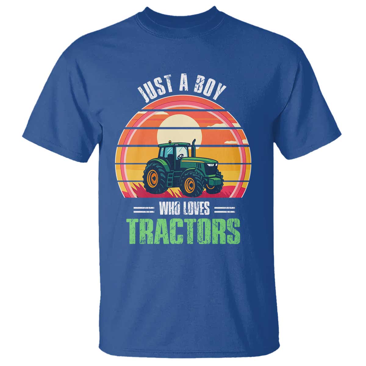 Funny Farmer T Shirt Just A Boy Who Loves Tractors TS14 Royal Blue Print Your Wear
