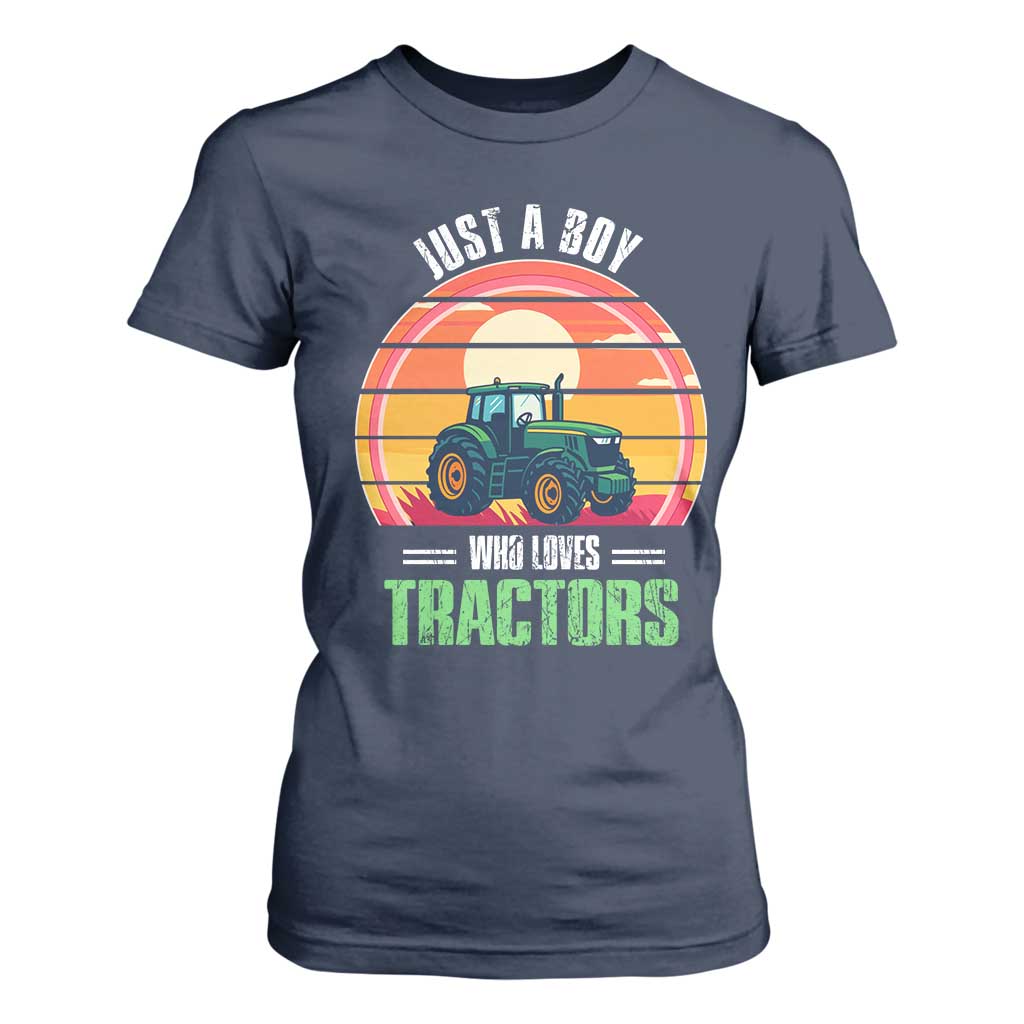 Funny Farmer T Shirt For Women Just A Boy Who Loves Tractors TS14 Navy Print Your Wear
