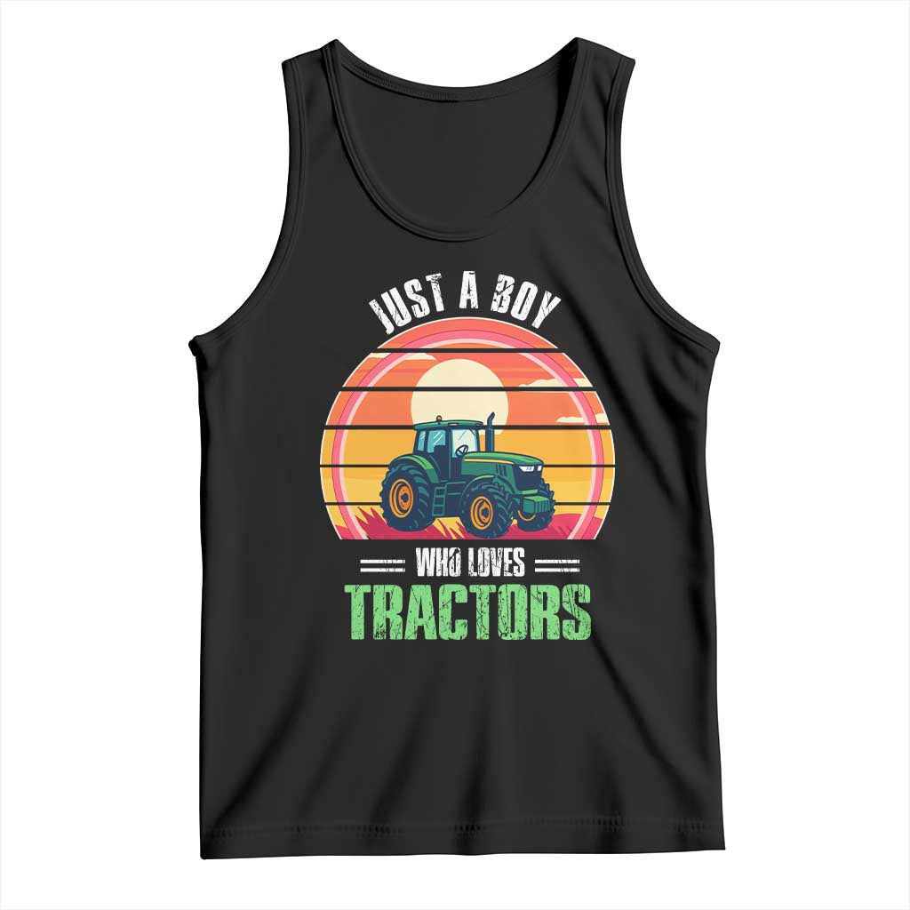 Funny Farmer Tank Top Just A Boy Who Loves Tractors TS14 Black Print Your Wear