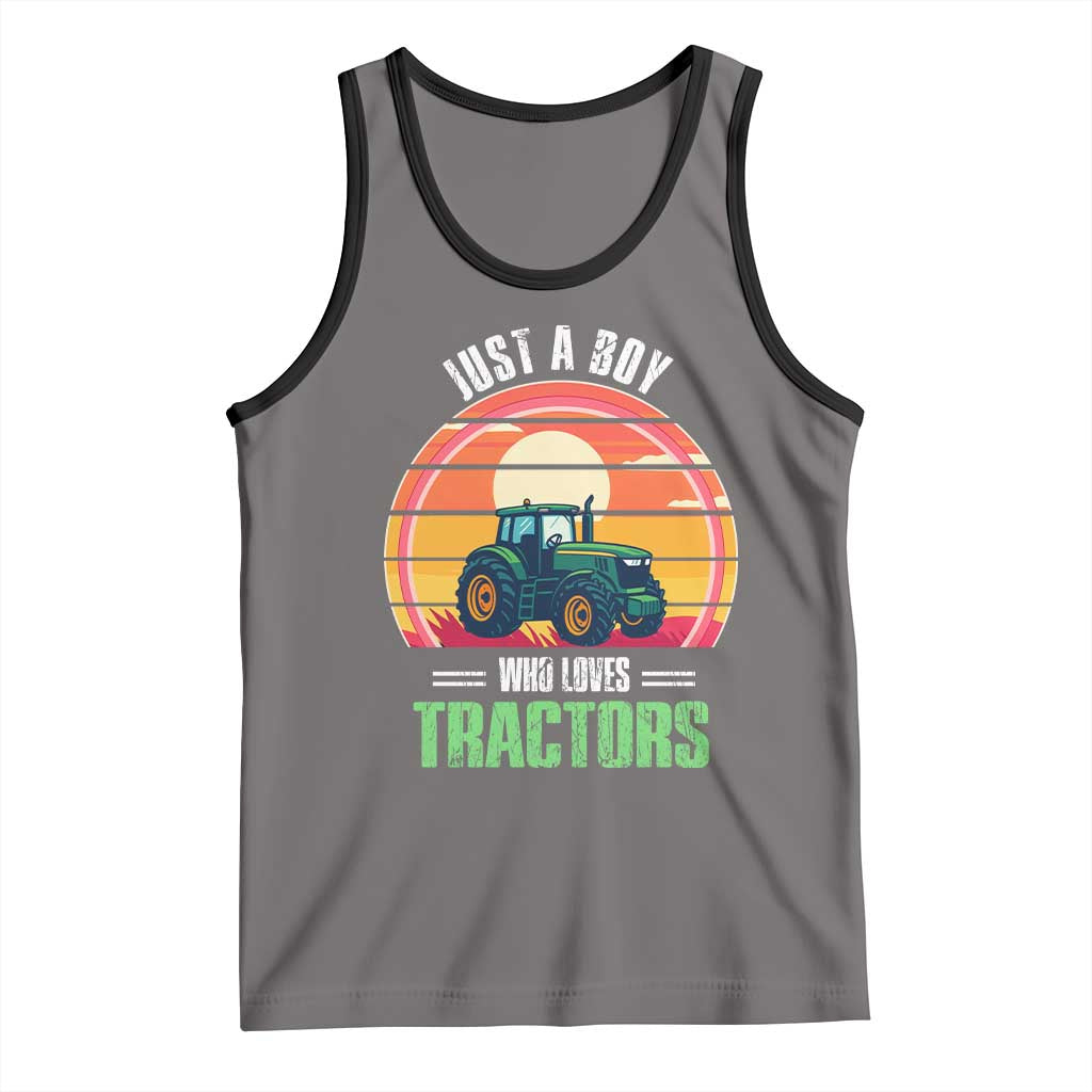 Funny Farmer Tank Top Just A Boy Who Loves Tractors TS14 Deep Heather Black Print Your Wear