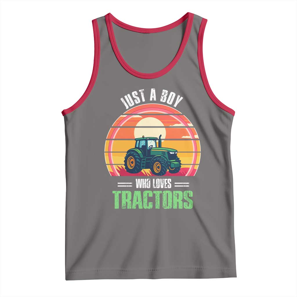 Funny Farmer Tank Top Just A Boy Who Loves Tractors TS14 Deep Heather Red Print Your Wear