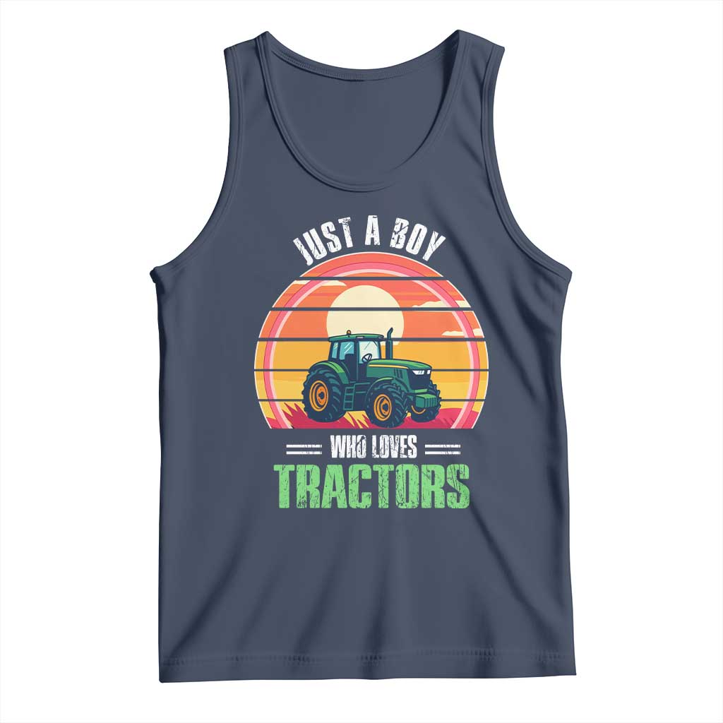 Funny Farmer Tank Top Just A Boy Who Loves Tractors TS14 Navy Print Your Wear