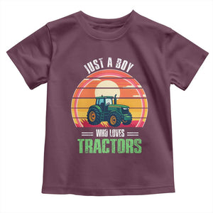 Funny Farmer Toddler T Shirt Just A Boy Who Loves Tractors TS14 Maroon Print Your Wear