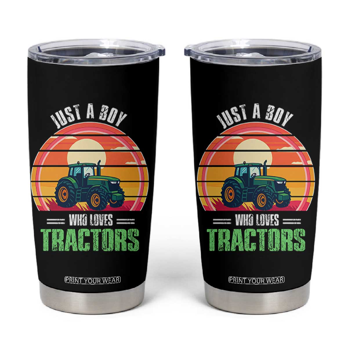 Funny Farmer Tumbler Cup Just A Boy Who Loves Tractors TS14 Black Print Your Wear