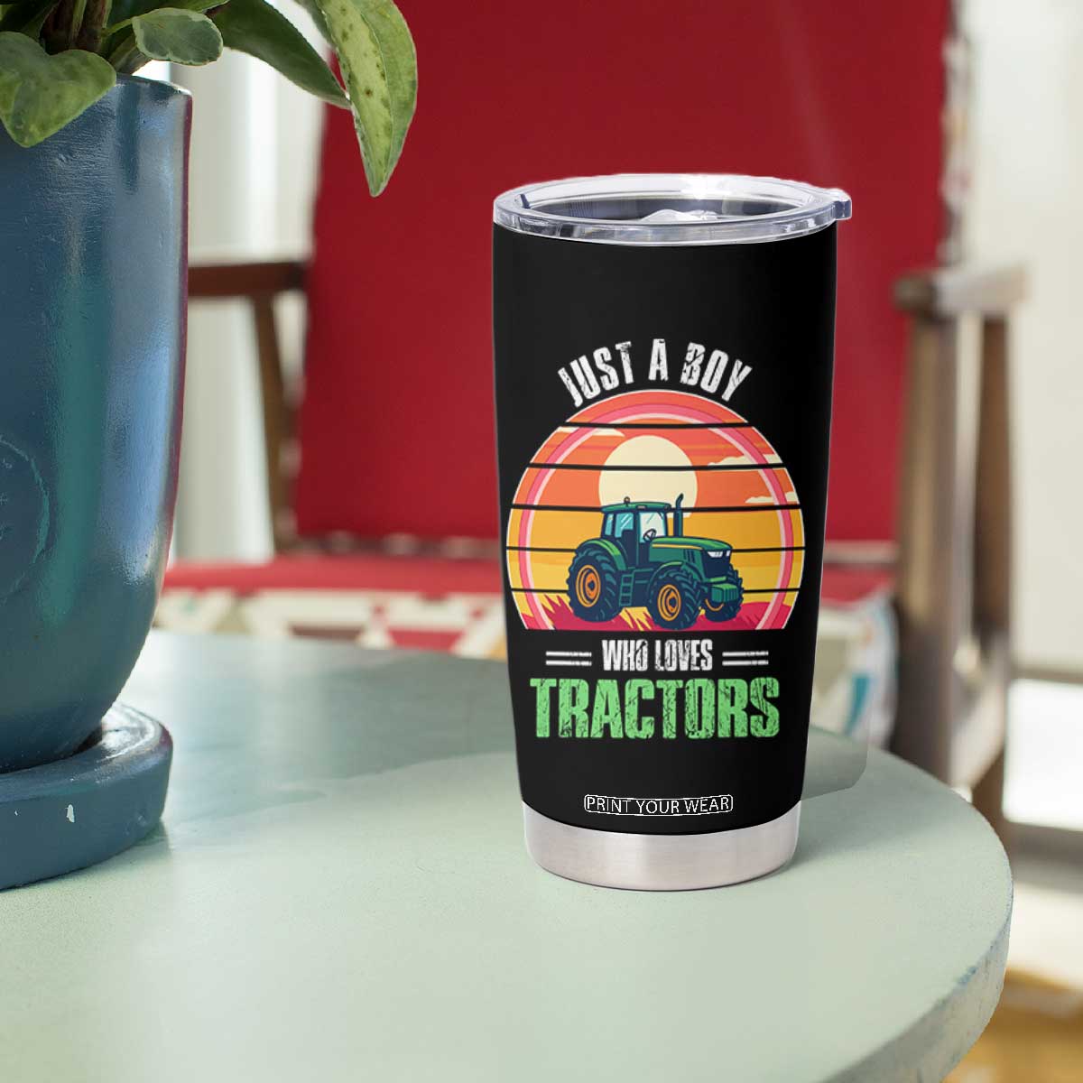 Funny Farmer Tumbler Cup Just A Boy Who Loves Tractors TS14 Print Your Wear