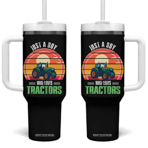 Funny Farmer Tumbler With Handle Just A Boy Who Loves Tractors TS14 One Size: 40 oz Black Print Your Wear