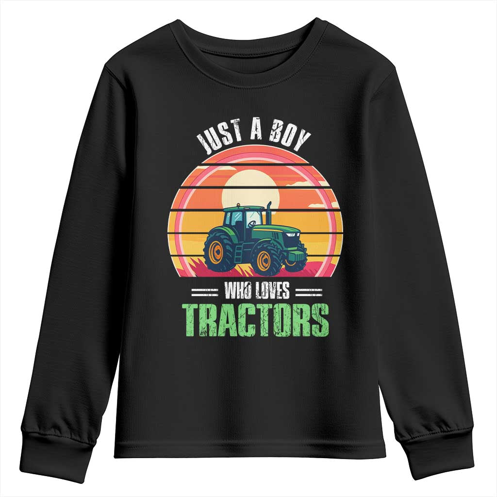 Funny Farmer Youth Sweatshirt Just A Boy Who Loves Tractors TS14 Black Print Your Wear
