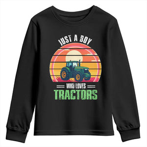 Funny Farmer Youth Sweatshirt Just A Boy Who Loves Tractors TS14 Black Print Your Wear
