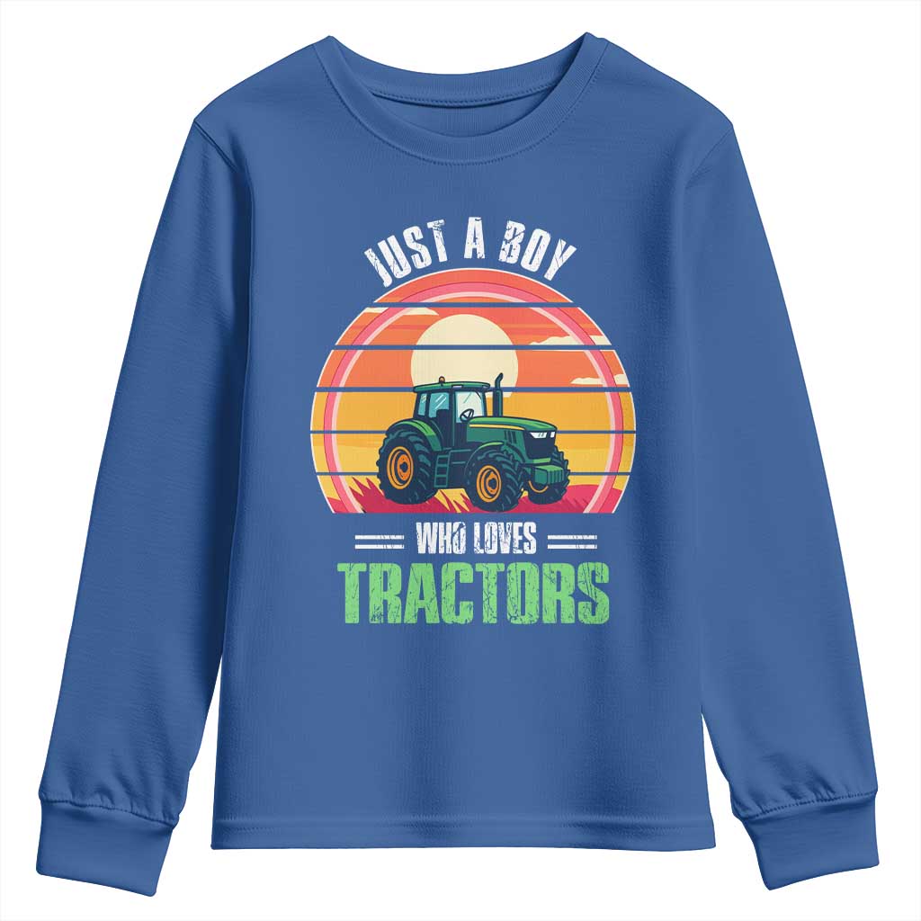 Funny Farmer Youth Sweatshirt Just A Boy Who Loves Tractors TS14 Royal Blue Print Your Wear