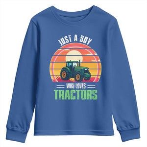 Funny Farmer Youth Sweatshirt Just A Boy Who Loves Tractors TS14 Royal Blue Print Your Wear