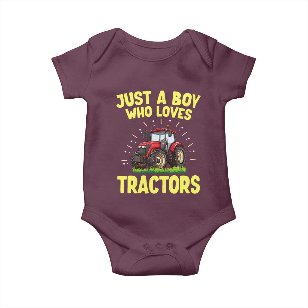 Funny Farming Tractor Baby Onesie Just A Boy Who Loves Tractors TS14 Maroon Print Your Wear