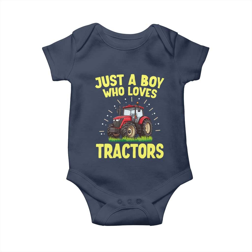 Funny Farming Tractor Baby Onesie Just A Boy Who Loves Tractors TS14 Navy Print Your Wear