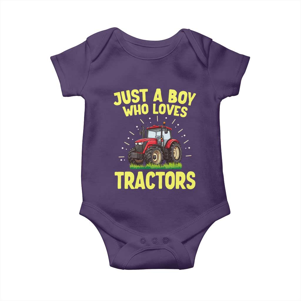 Funny Farming Tractor Baby Onesie Just A Boy Who Loves Tractors TS14 Purple Print Your Wear