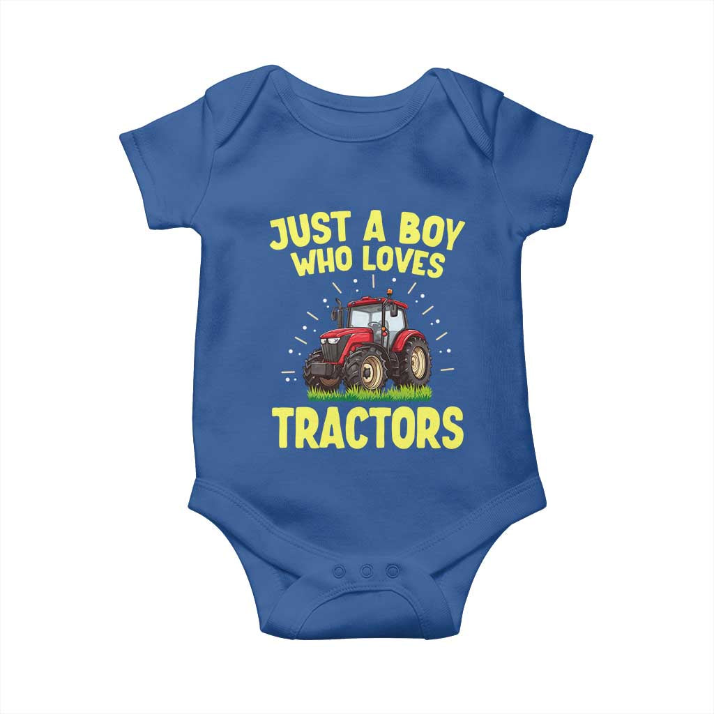 Funny Farming Tractor Baby Onesie Just A Boy Who Loves Tractors TS14 Royal Blue Print Your Wear
