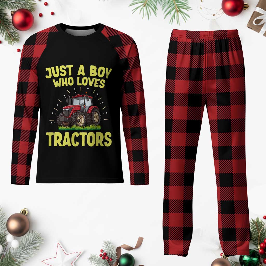 Funny Farming Tractor Plaid Pajama Set Just A Boy Who Loves Tractors TS14 Buffalo Plaid Print Your Wear