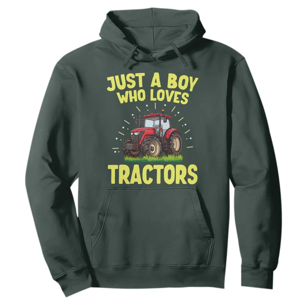 Funny Farming Tractor Hoodie Just A Boy Who Loves Tractors TS14 Dark Forest Green Print Your Wear