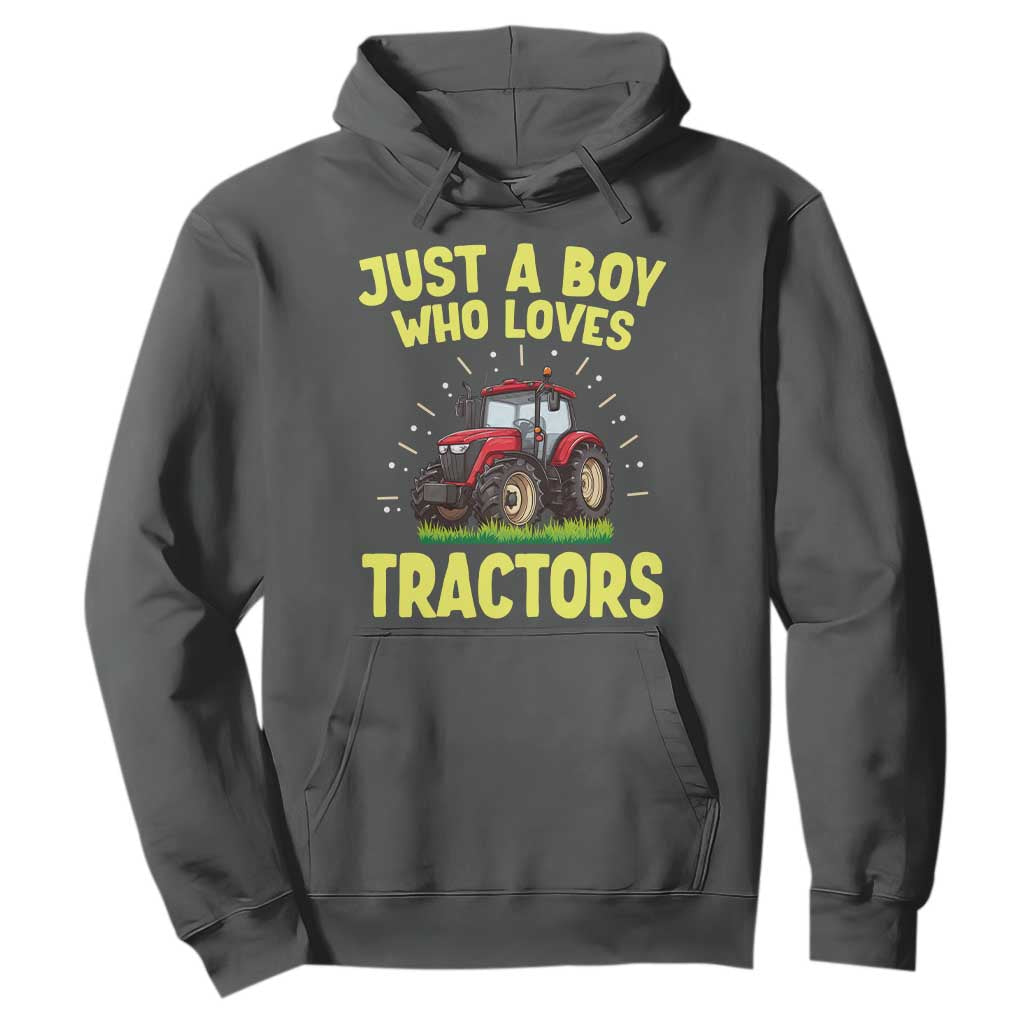 Funny Farming Tractor Hoodie Just A Boy Who Loves Tractors TS14 Dark Heather Print Your Wear