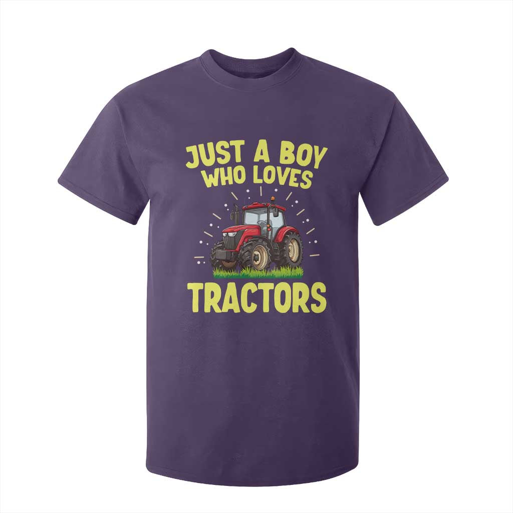 Funny Farming Tractor T Shirt For Kid Just A Boy Who Loves Tractors TS14 Purple Print Your Wear