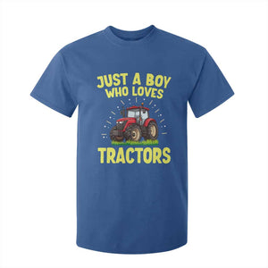 Funny Farming Tractor T Shirt For Kid Just A Boy Who Loves Tractors TS14 Royal Blue Print Your Wear