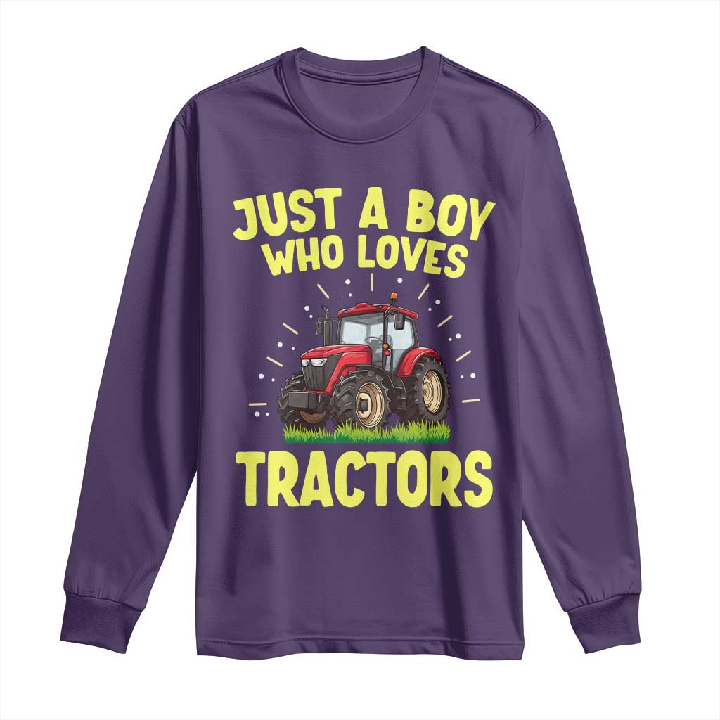Funny Farming Tractor Long Sleeve Shirt Just A Boy Who Loves Tractors TS14 Purple Print Your Wear