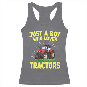 Funny Farming Tractor Racerback Tank Top Just A Boy Who Loves Tractors TS14 Charcoal Print Your Wear