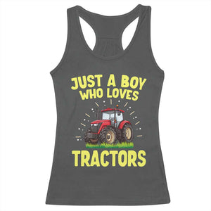 Funny Farming Tractor Racerback Tank Top Just A Boy Who Loves Tractors TS14 Dark Heather Print Your Wear
