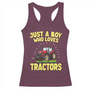 Funny Farming Tractor Racerback Tank Top Just A Boy Who Loves Tractors TS14 Maroon Print Your Wear