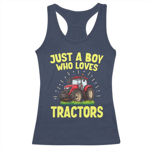 Funny Farming Tractor Racerback Tank Top Just A Boy Who Loves Tractors TS14 Navy Print Your Wear