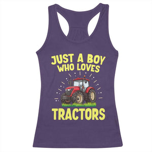 Funny Farming Tractor Racerback Tank Top Just A Boy Who Loves Tractors TS14 Purple Print Your Wear