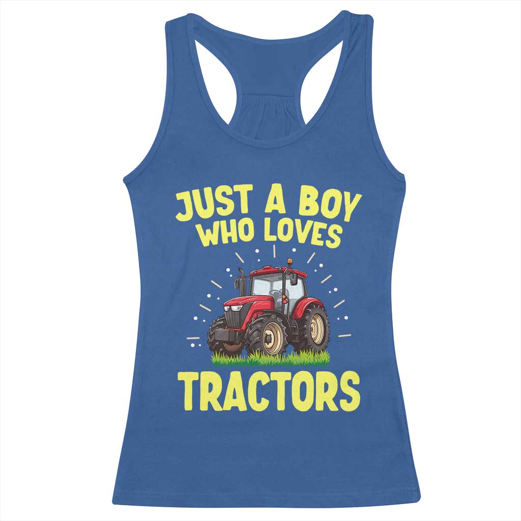 Funny Farming Tractor Racerback Tank Top Just A Boy Who Loves Tractors TS14 Royal Blue Print Your Wear