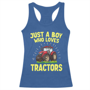 Funny Farming Tractor Racerback Tank Top Just A Boy Who Loves Tractors TS14 Royal Blue Print Your Wear