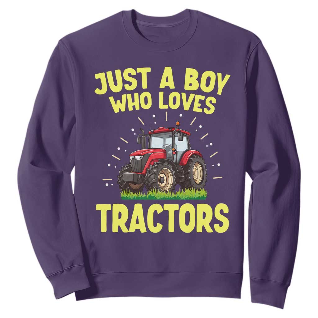 Funny Farming Tractor Sweatshirt Just A Boy Who Loves Tractors TS14 Purple Print Your Wear