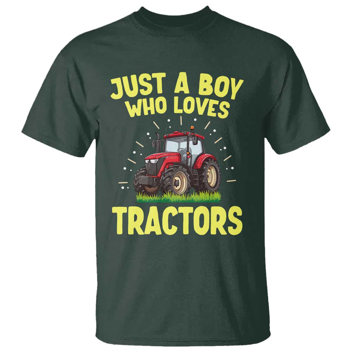 Funny Farming Tractor T Shirt Just A Boy Who Loves Tractors TS14 Dark Forest Green Print Your Wear