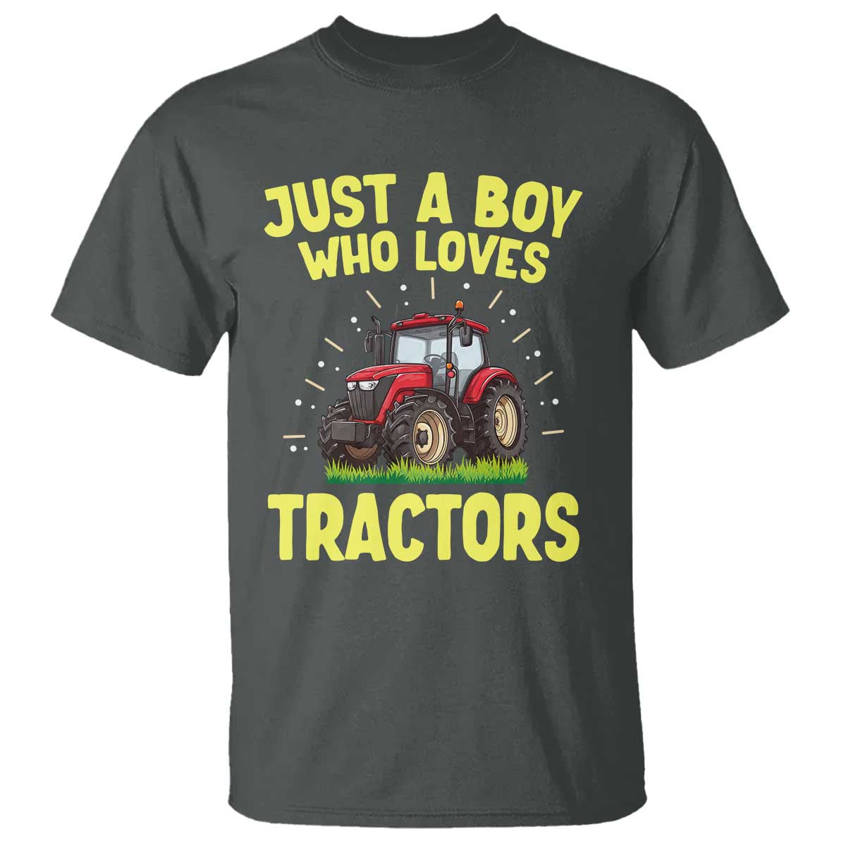 Funny Farming Tractor T Shirt Just A Boy Who Loves Tractors TS14 Dark Heather Print Your Wear