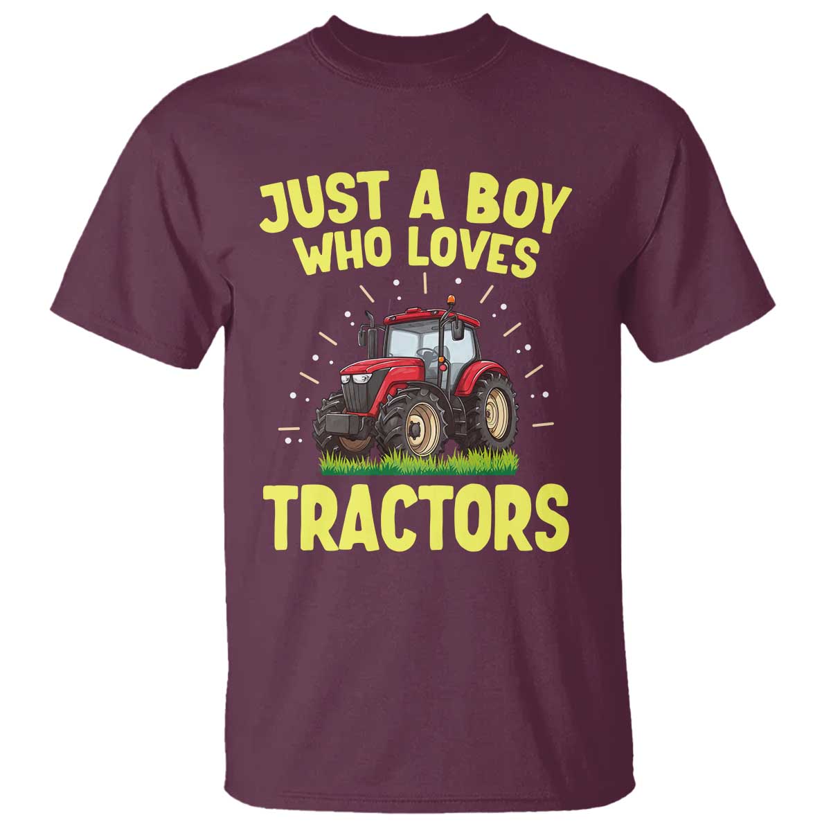 Funny Farming Tractor T Shirt Just A Boy Who Loves Tractors TS14 Maroon Print Your Wear