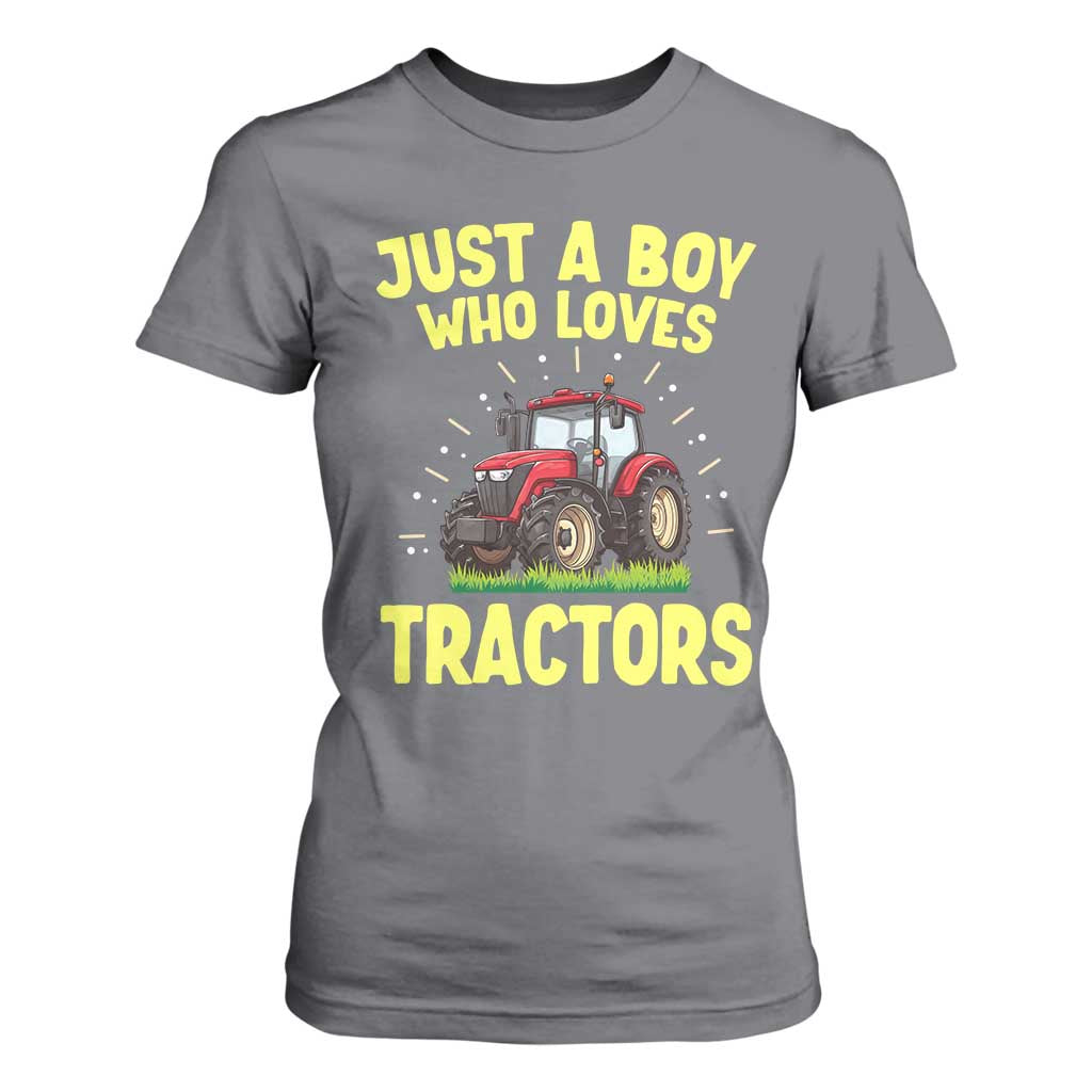 Funny Farming Tractor T Shirt For Women Just A Boy Who Loves Tractors TS14 Charcoal Print Your Wear
